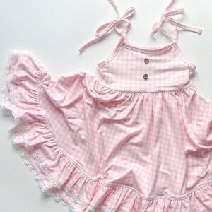 NWOT Jane + Jo Light Pink Gingham Sleeveless Tie Strap Dress